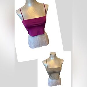 Express Women’s Body Contour Crop stretch Tops Color Cranberry & Metalli…